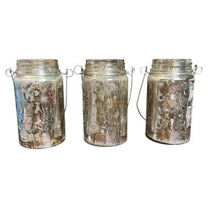 Pottery Barn Three Mercury Glass Mason Jars with Handles For Candles Flo…